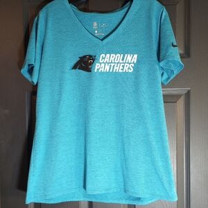 Nike Dri Fit Carolina Panthers NFL Team Apparel Athletic V Neck T Shirt Women's